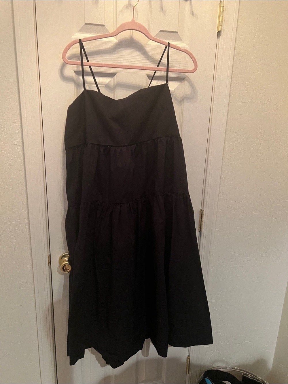 J. Crew Black Spaghetti Strap Tiered Midi Dress